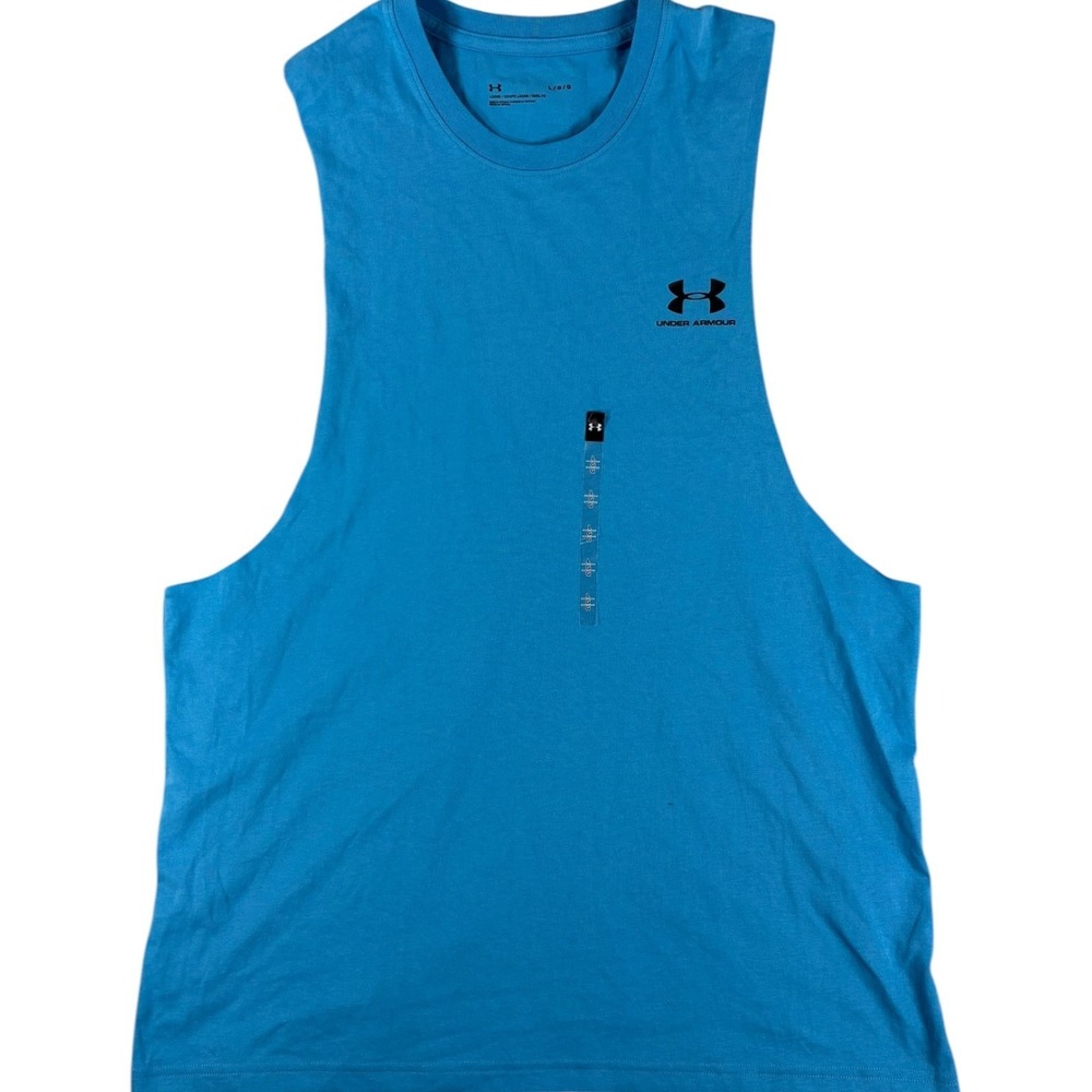 Under Armour Left Chest Cut Off Tank Top Mens Large Blue Loose Fit Quick Drying